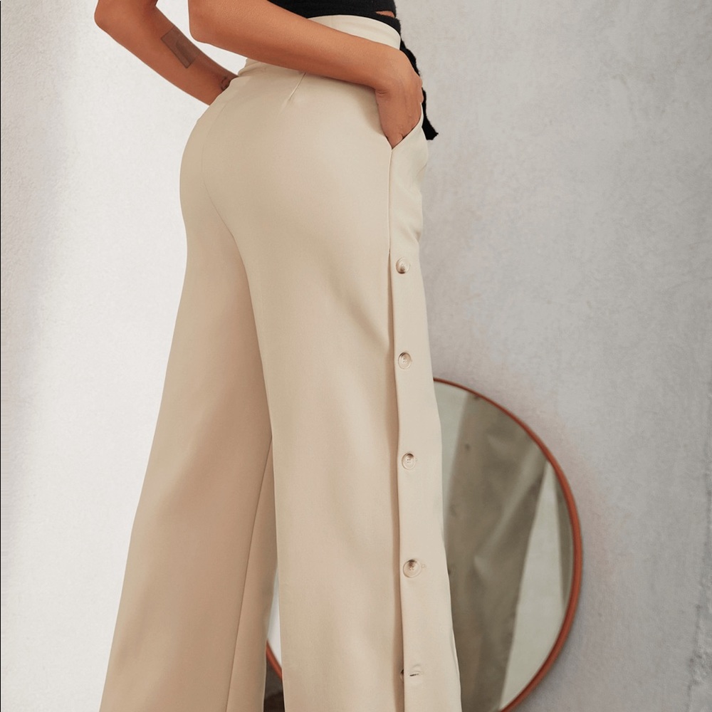 Double Crazy Side Button Pleated Wide Leg Pants